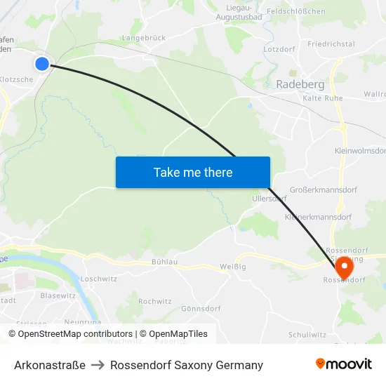 Arkonastraße to Rossendorf Saxony Germany map