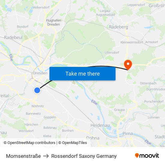 Momsenstraße to Rossendorf Saxony Germany map