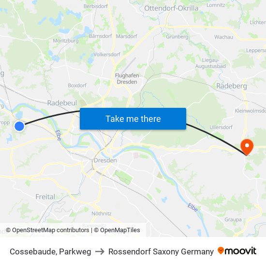 Cossebaude, Parkweg to Rossendorf Saxony Germany map