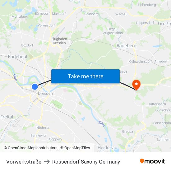 Vorwerkstraße to Rossendorf Saxony Germany map