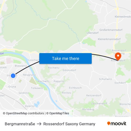 Bergmannstraße to Rossendorf Saxony Germany map