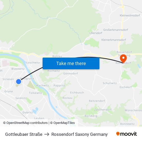 Gottleubaer Straße to Rossendorf Saxony Germany map