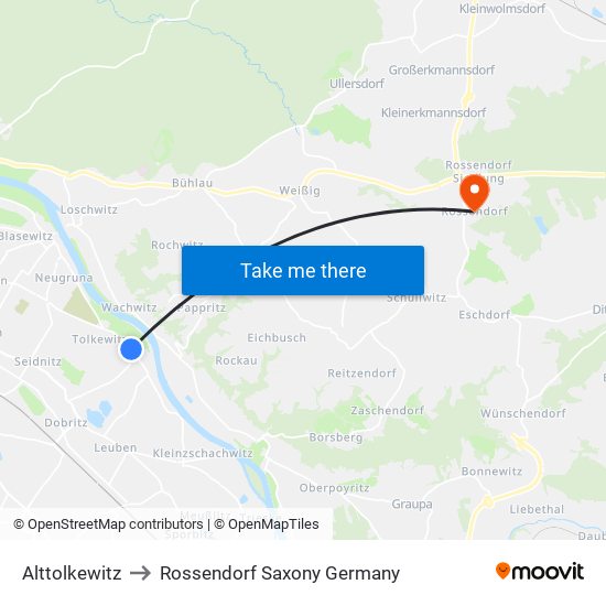 Alttolkewitz to Rossendorf Saxony Germany map