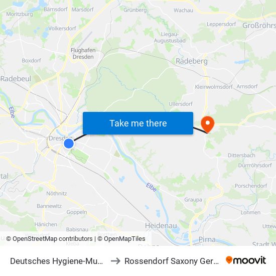 Deutsches Hygiene-Museum to Rossendorf Saxony Germany map