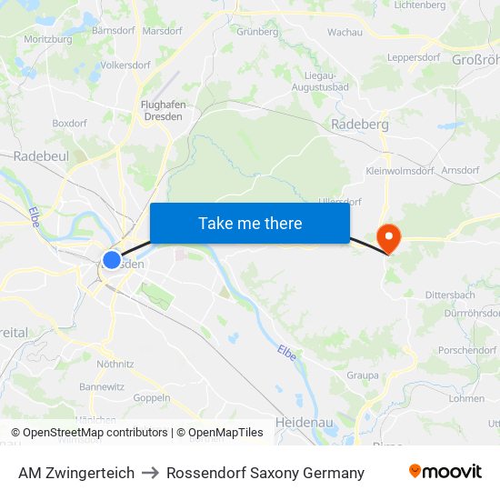 AM Zwingerteich to Rossendorf Saxony Germany map