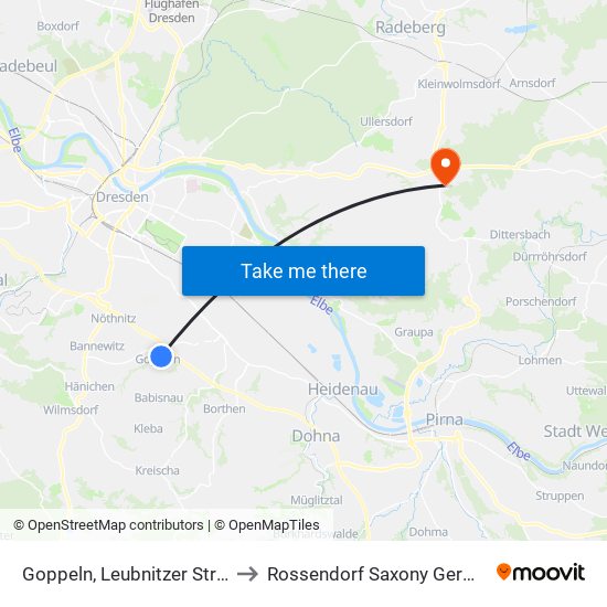 Goppeln, Leubnitzer Straße to Rossendorf Saxony Germany map