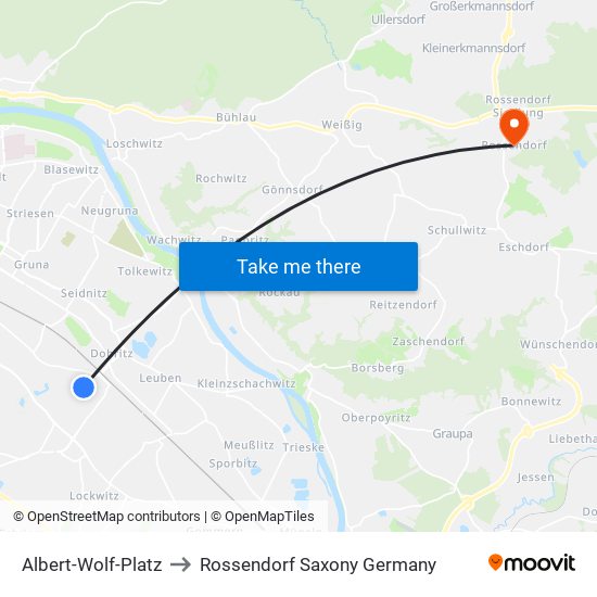 Albert-Wolf-Platz to Rossendorf Saxony Germany map