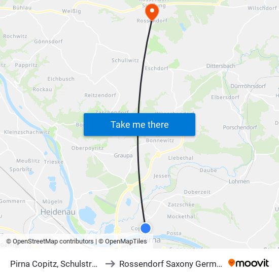 Pirna Copitz, Schulstraße to Rossendorf Saxony Germany map