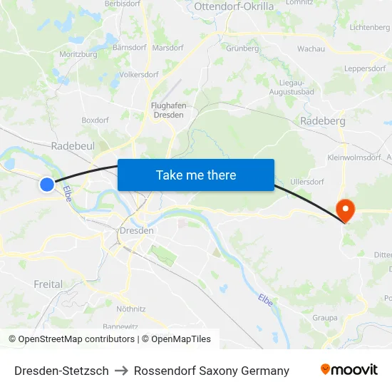 Dresden-Stetzsch to Rossendorf Saxony Germany map