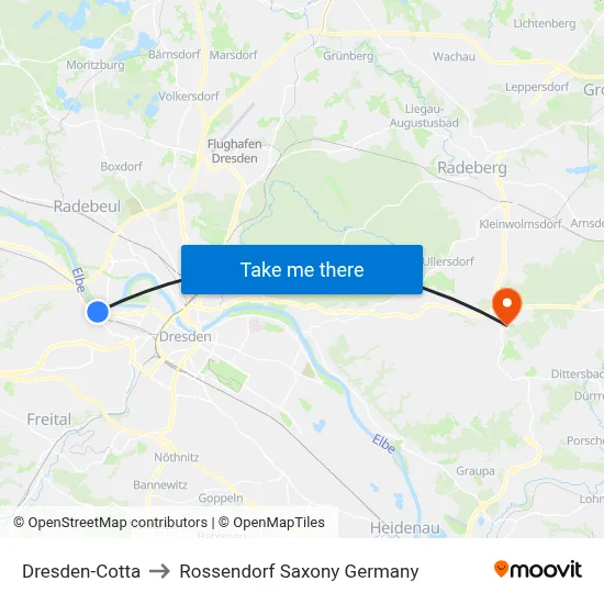 Dresden-Cotta to Rossendorf Saxony Germany map