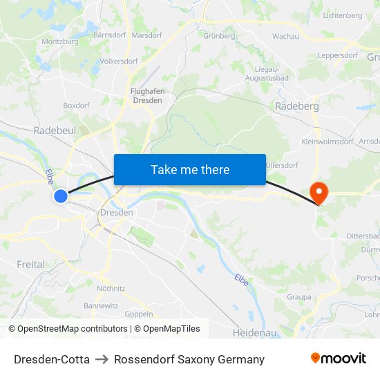 Dresden-Cotta to Rossendorf Saxony Germany map