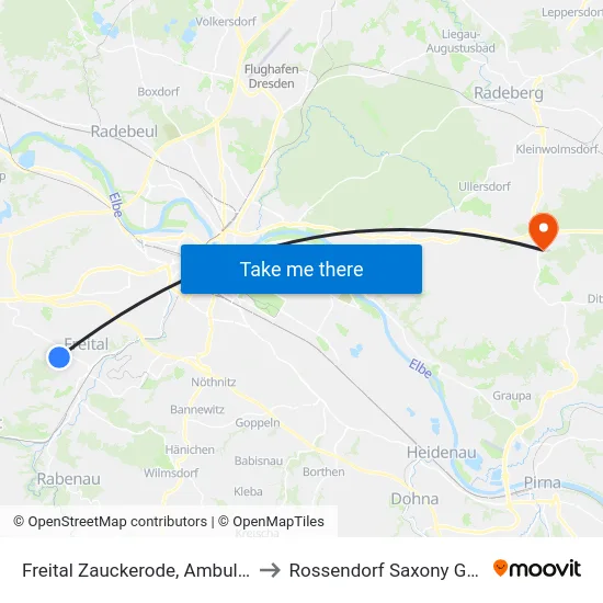 Freital Zauckerode, Ambulatorium to Rossendorf Saxony Germany map