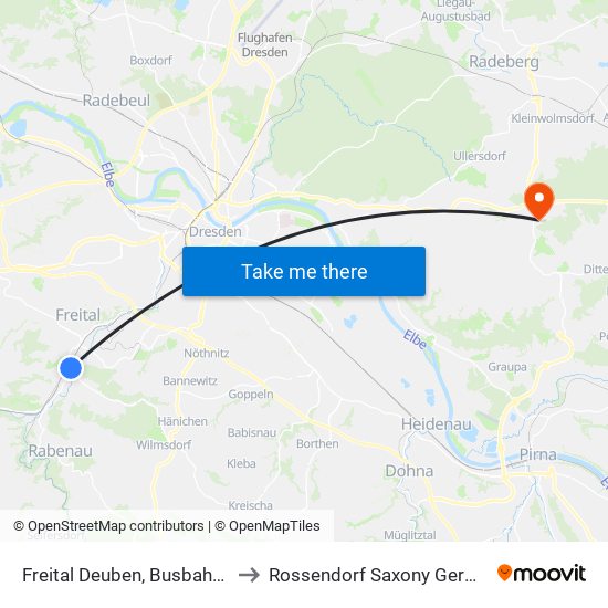 Freital Deuben, Busbahnhof to Rossendorf Saxony Germany map