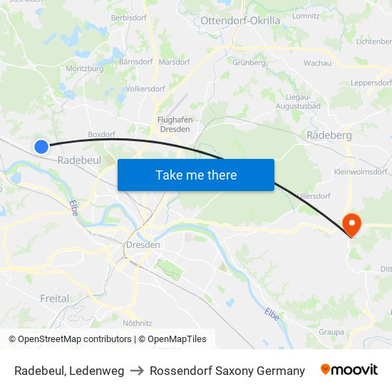 Radebeul, Ledenweg to Rossendorf Saxony Germany map
