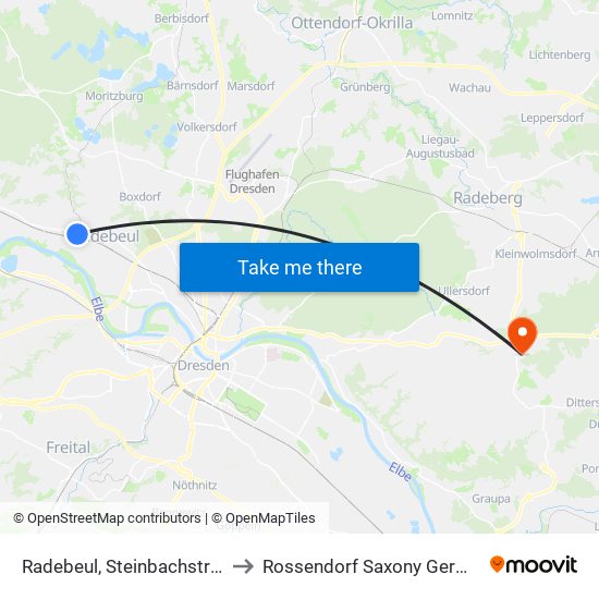 Radebeul, Steinbachstraße to Rossendorf Saxony Germany map