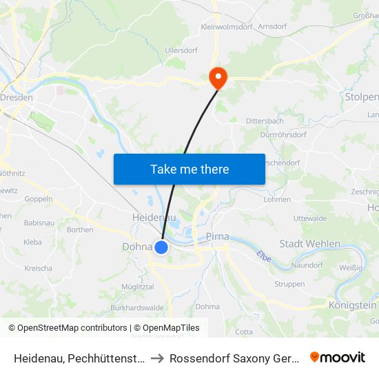 Heidenau, Pechhüttenstraße to Rossendorf Saxony Germany map
