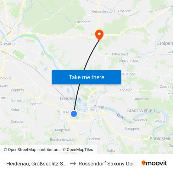 Heidenau, Großsedlitz Schule to Rossendorf Saxony Germany map