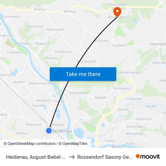 Heidenau, August-Bebel-Straße to Rossendorf Saxony Germany map