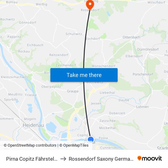 Pirna Copitz Fährstelle to Rossendorf Saxony Germany map