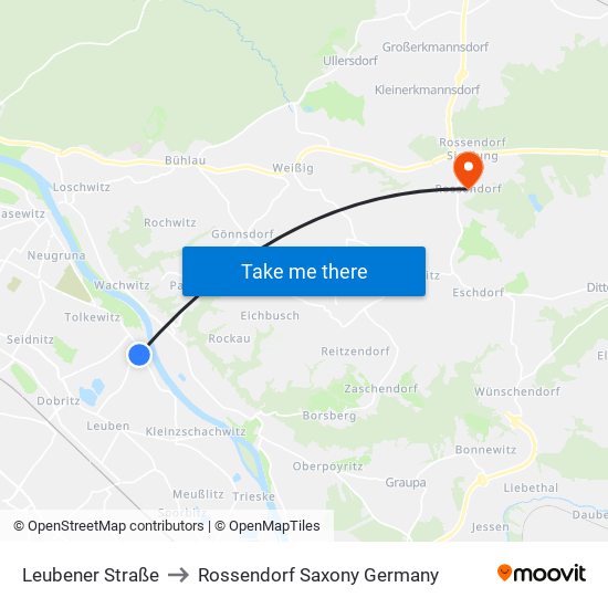Leubener Straße to Rossendorf Saxony Germany map