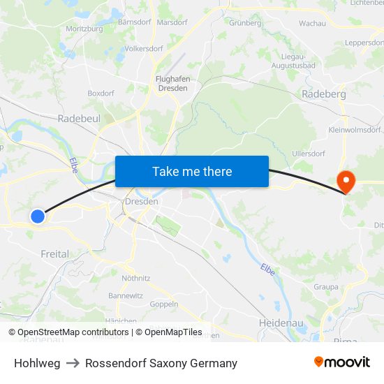 Hohlweg to Rossendorf Saxony Germany map
