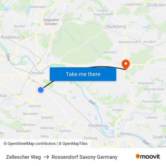 Zellescher Weg to Rossendorf Saxony Germany map