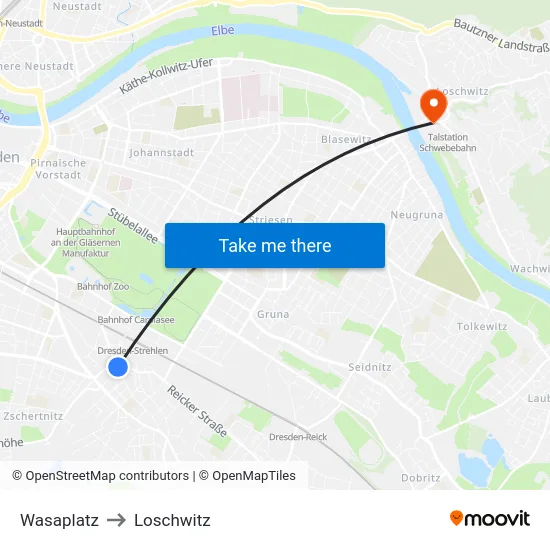 Wasaplatz to Loschwitz map