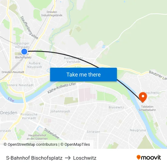 S-Bahnhof Bischofsplatz to Loschwitz map
