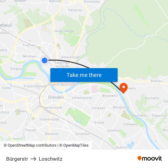 Bürgerstr to Loschwitz map