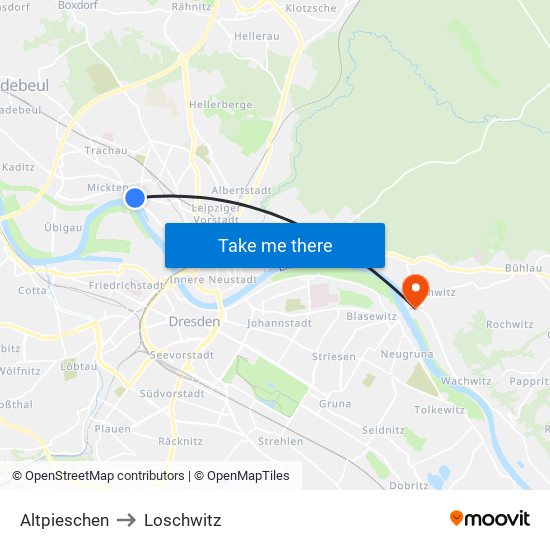 Altpieschen to Loschwitz map