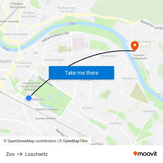 Zoo to Loschwitz map