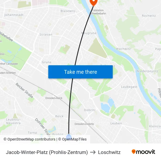 Jacob-Winter-Platz (Prohlis-Zentrum) to Loschwitz map