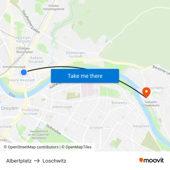 Albertplatz to Loschwitz map