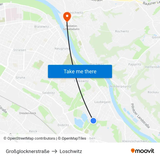 Großglocknerstraße to Loschwitz map