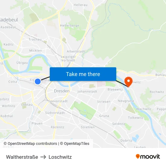Waltherstraße to Loschwitz map