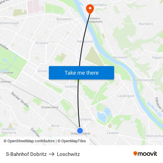 S-Bahnhof Dobritz to Loschwitz map