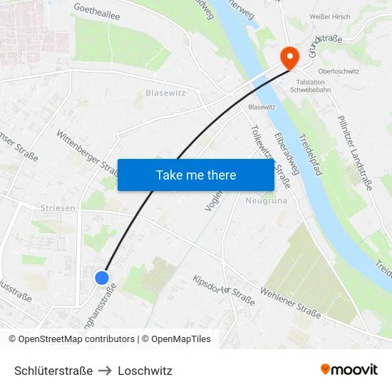Schlüterstraße to Loschwitz map
