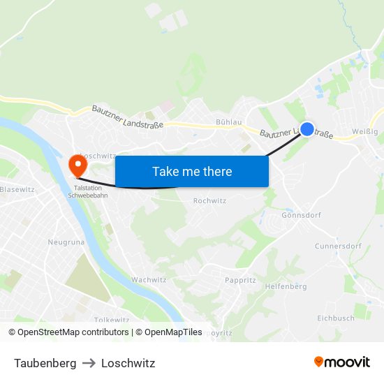 Taubenberg to Loschwitz map