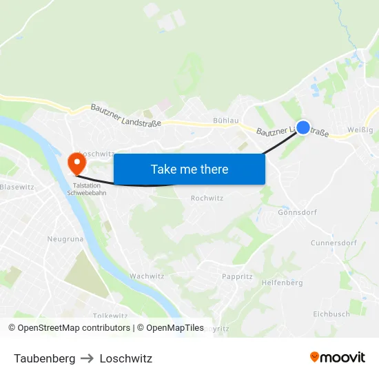 Taubenberg to Loschwitz map
