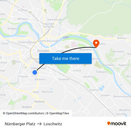 Nürnberger Platz to Loschwitz map
