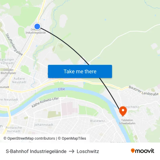 S-Bahnhof Industriegelände to Loschwitz map