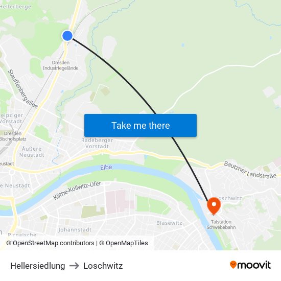 Hellersiedlung to Loschwitz map