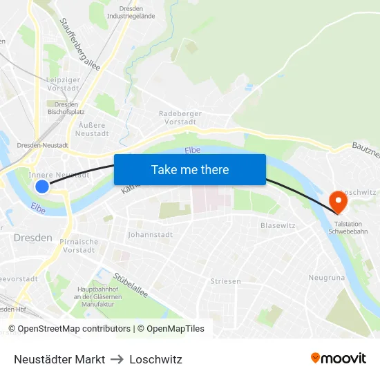 Neustädter Markt to Loschwitz map