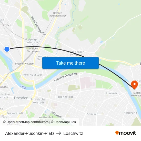 Alexander-Puschkin-Platz to Loschwitz map