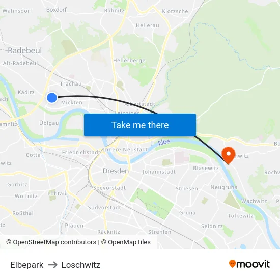 Elbepark to Loschwitz map