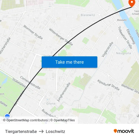 Tiergartenstraße to Loschwitz map