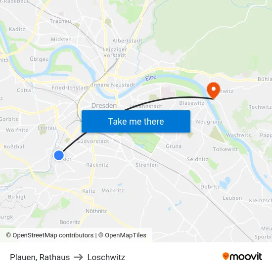 Plauen, Rathaus to Loschwitz map