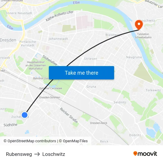 Rubensweg to Loschwitz map