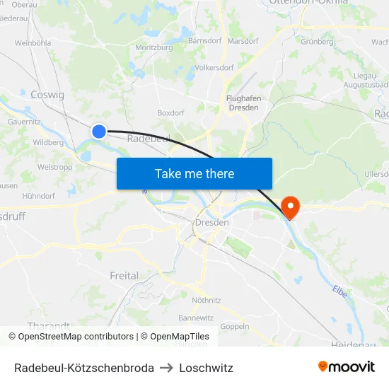 Radebeul-Kötzschenbroda to Loschwitz map