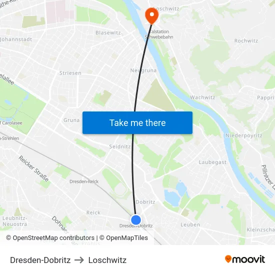 Dresden-Dobritz to Loschwitz map
